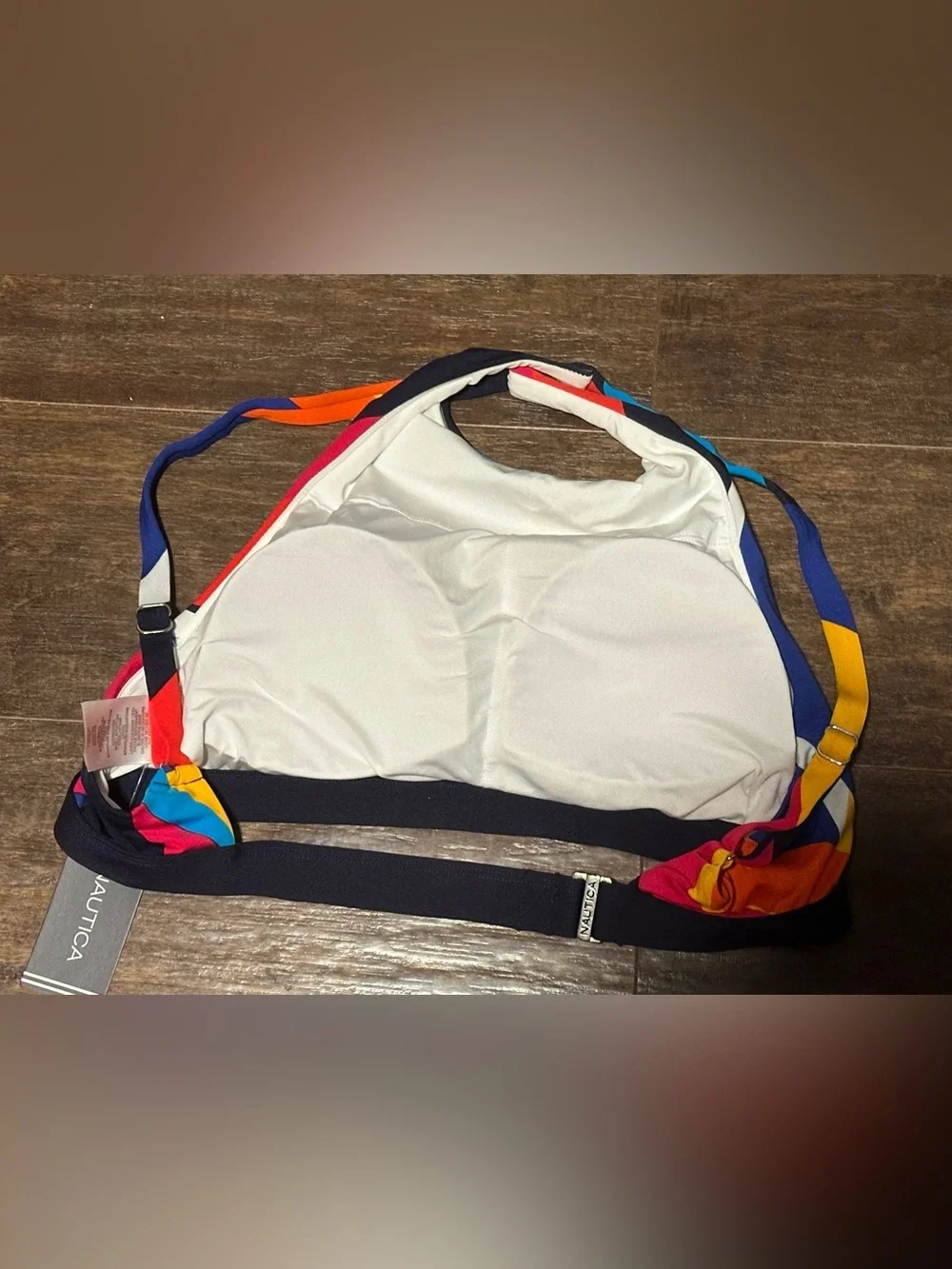NWT Nautica Rainbow Stripe Sails High-Neck Bikini Swim Top Large L